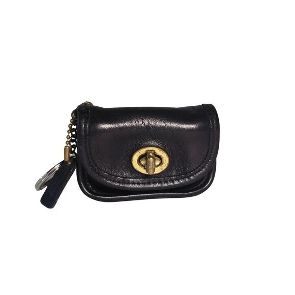 90s Coach Vintage Black Leather Mini City Bag Coin Purse Keychain Fob Charm - Picture 11 of 15